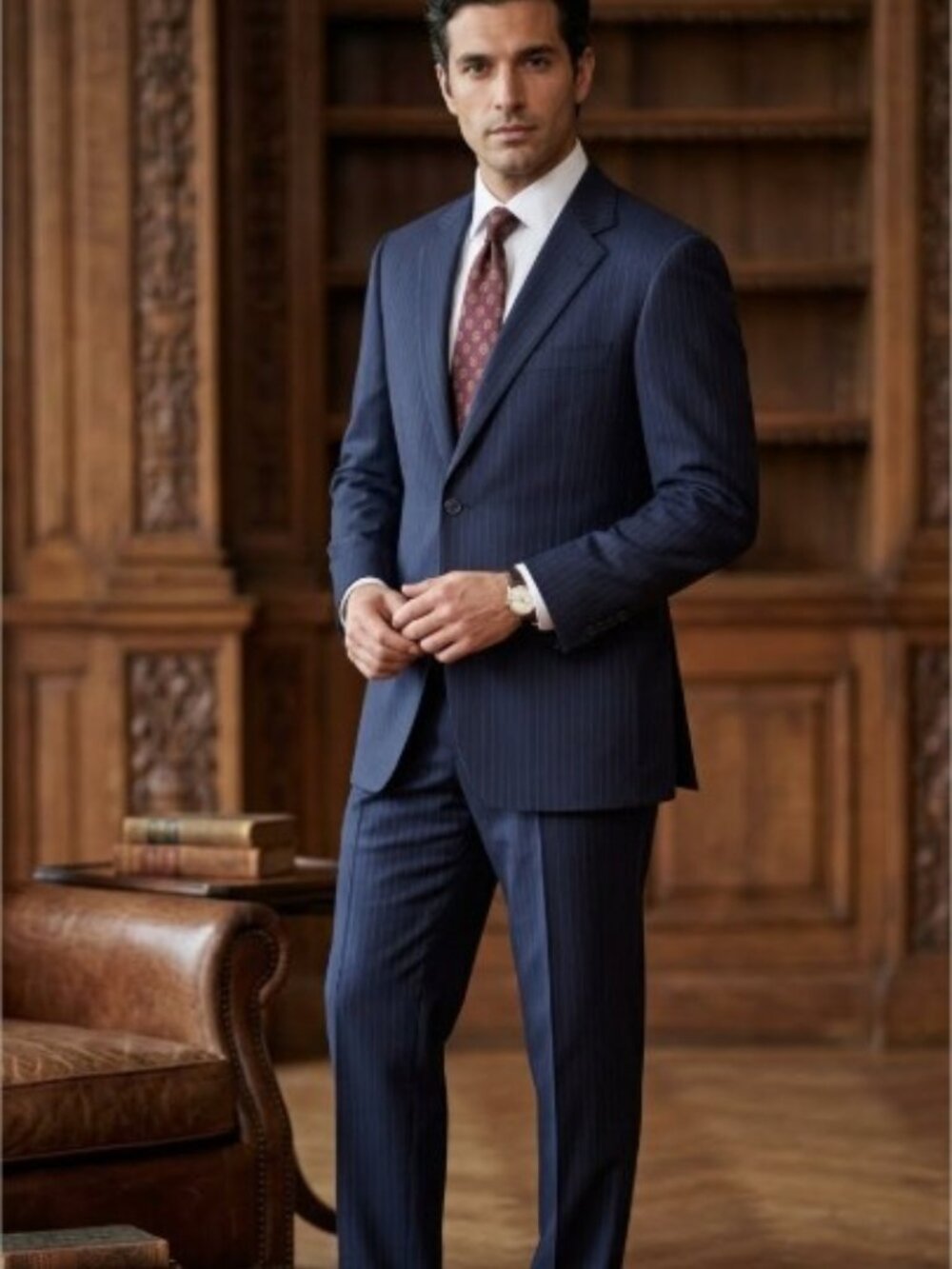 Alto Collection Men’s Suit US 40 Dark Blue Pinstripe Classic Two-Piece Suit
